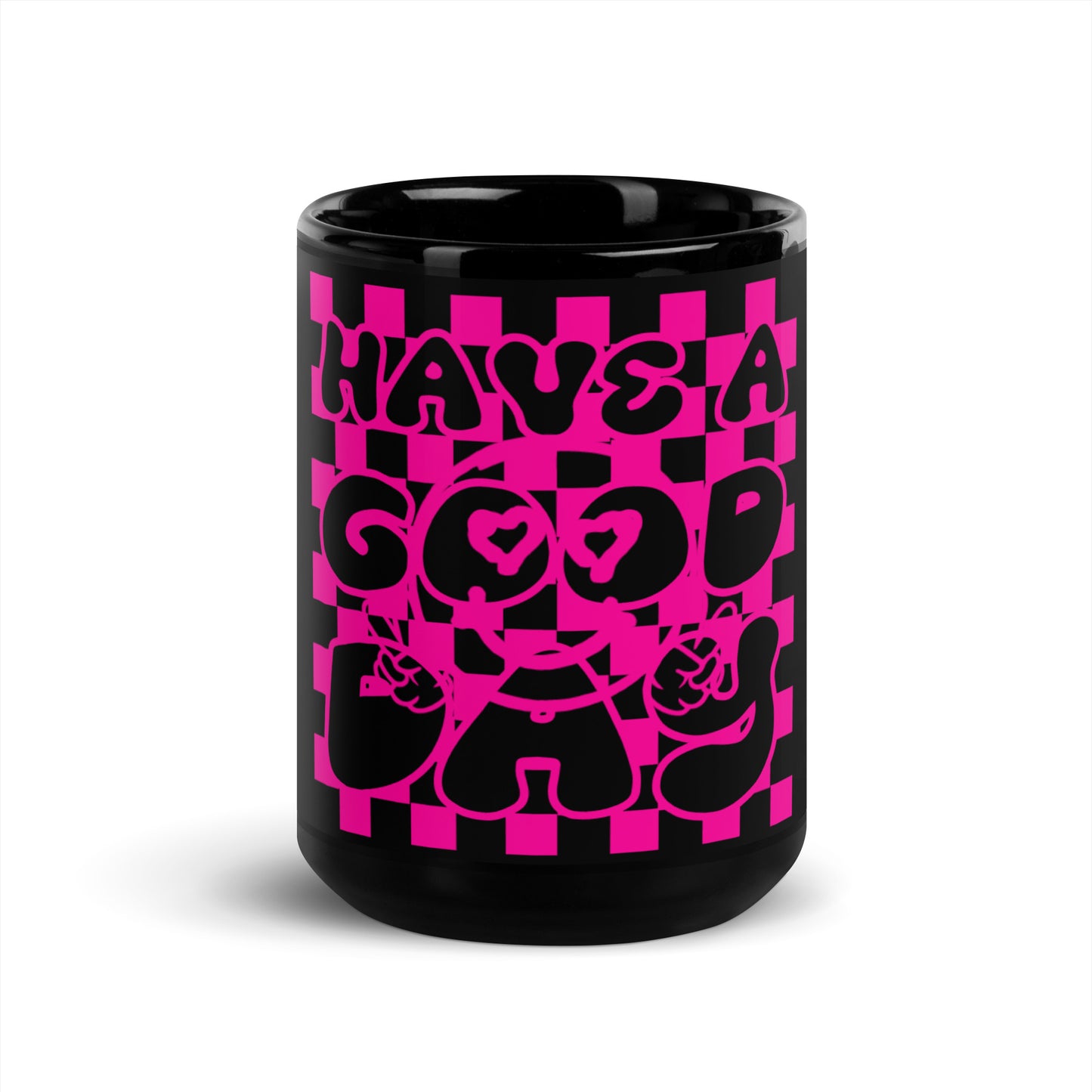 Hot Pink Smiley Face and Have A Good Day, Black Glossy Mug