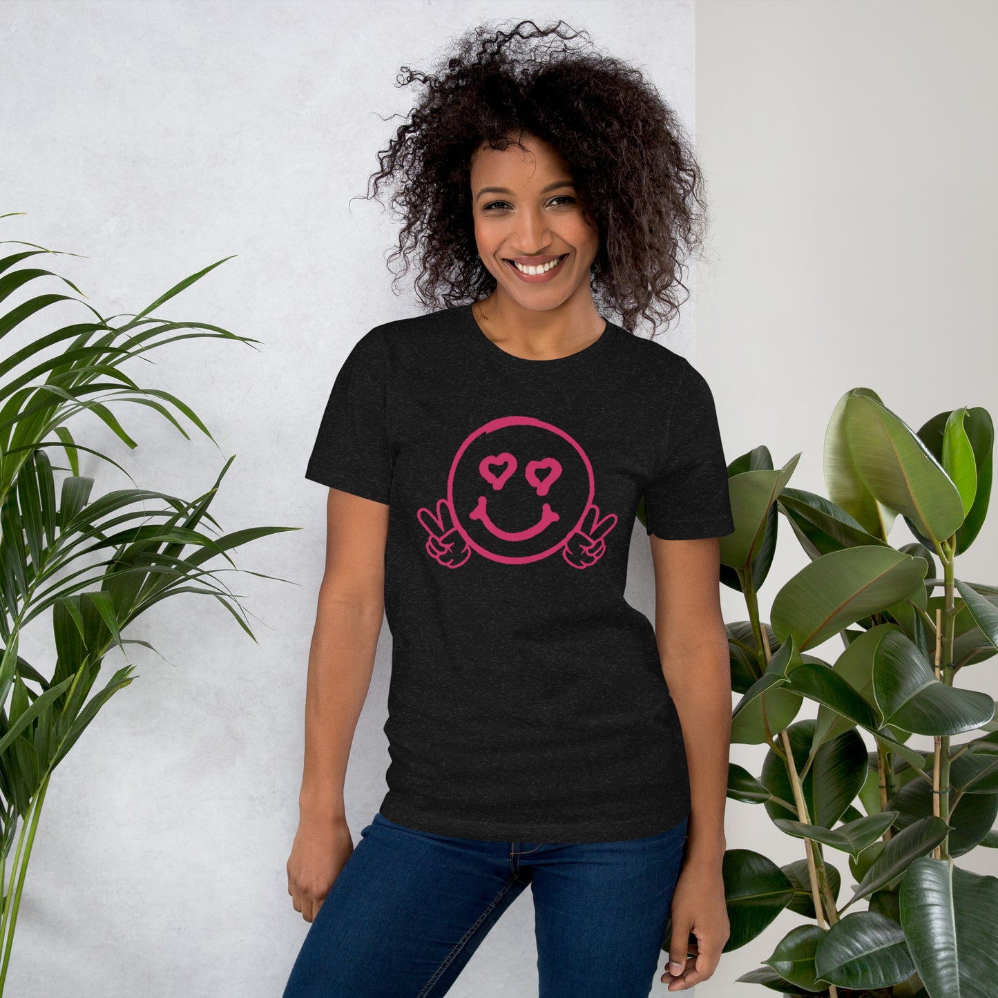 Unisex Smiley Face Black T-Shirt, "I Love You More" on Back