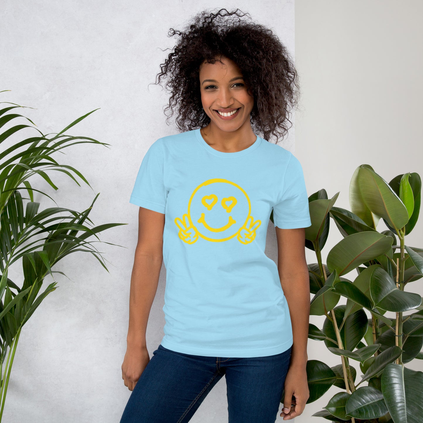 Women's Smiley Face / Happy Face T-Shirt. Hot Pink Text with "Have A Good Day" on Back