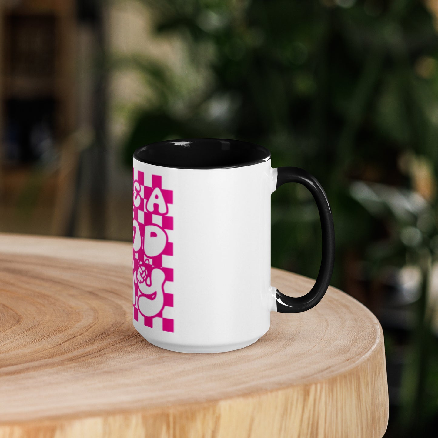 Hot Pink Smiley Face, and Have A Good Day, White Mug with Color Inside