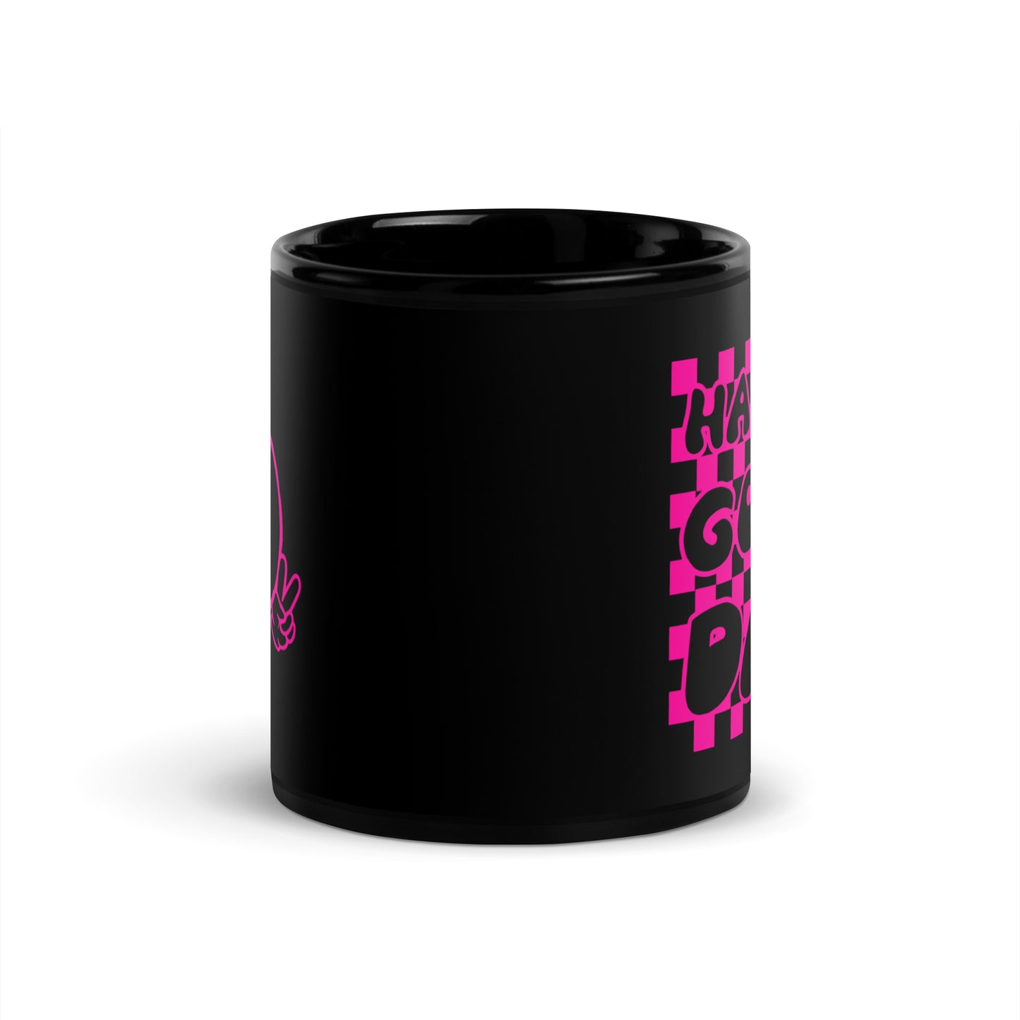 Hot Pink Smiley Face and Have A Good Day, Black Glossy Mug