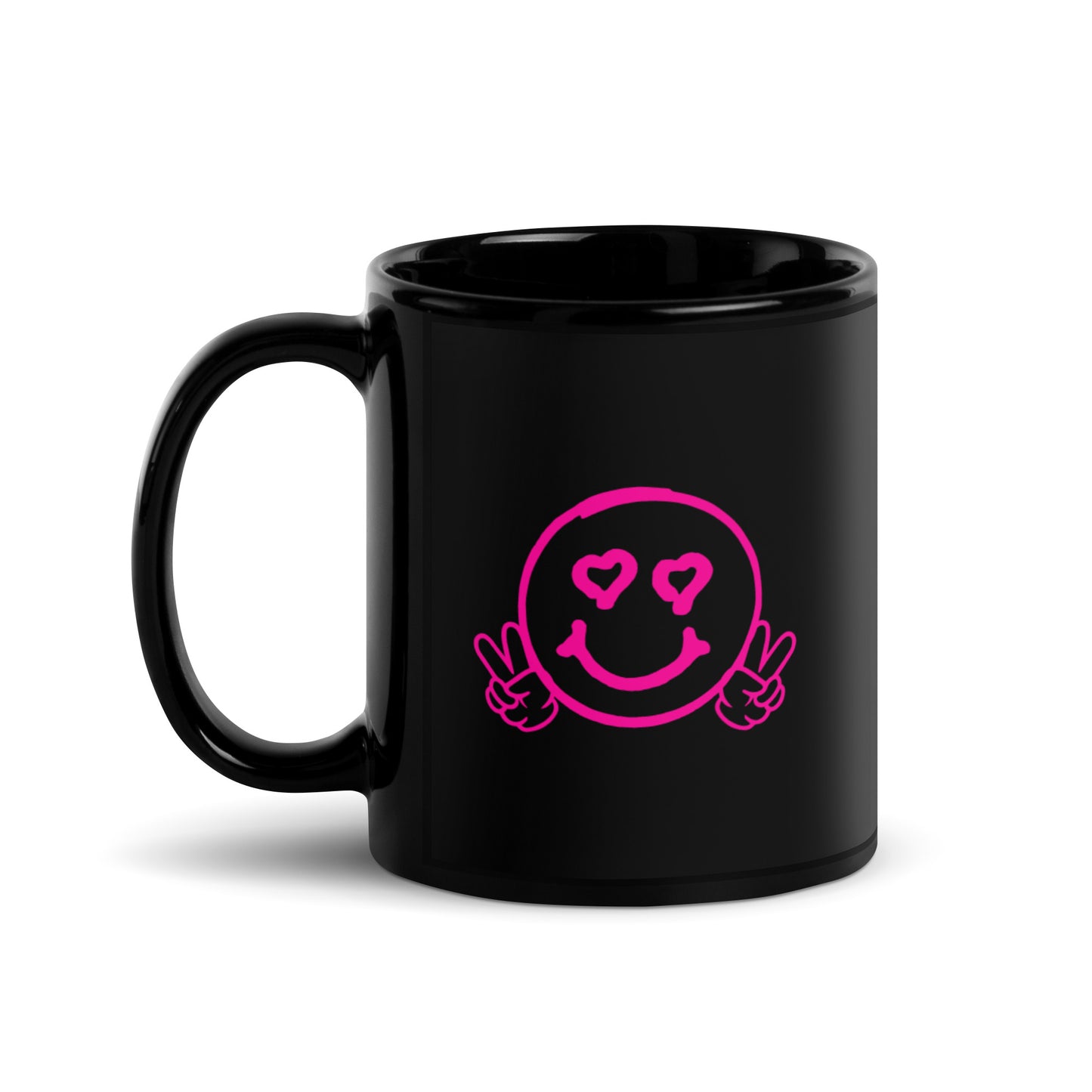 Hot Pink Smiley Face and Have A Good Day, Black Glossy Mug
