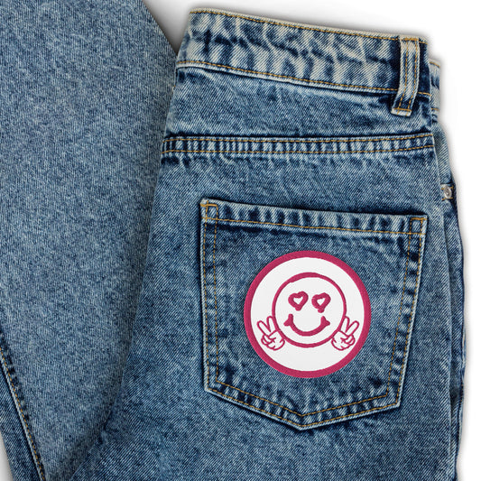 Hot Pink Smiley Face Embroidered patches