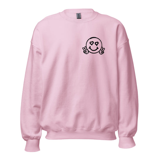 Women's Smiley Face Light Pink Sweatshirt, Have A Good Day on back in Black Text