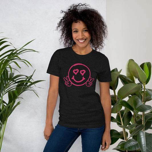 Unisex Smiley Face Black T-Shirt, "I Love You More" on Back