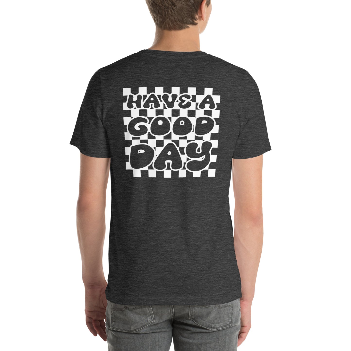 Men's Smiley Face t-shirt with "Have A Good Day" on back