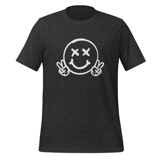 Men's Smiley Face (X) Heather Black, White Text T-shirt with "Have A Good Day" on back