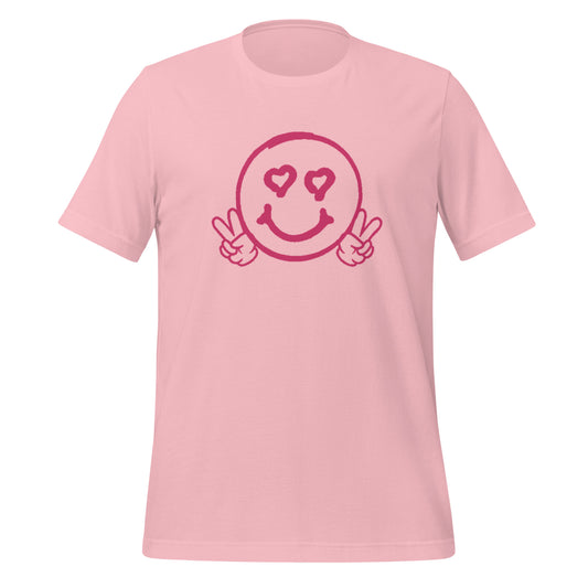 Unisex Smiley Face Light Pink T-Shirt, "I Love You More" on Back