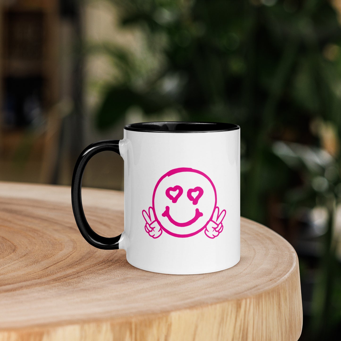 Hot Pink Smiley Face, and Have A Good Day, White Mug with Color Inside