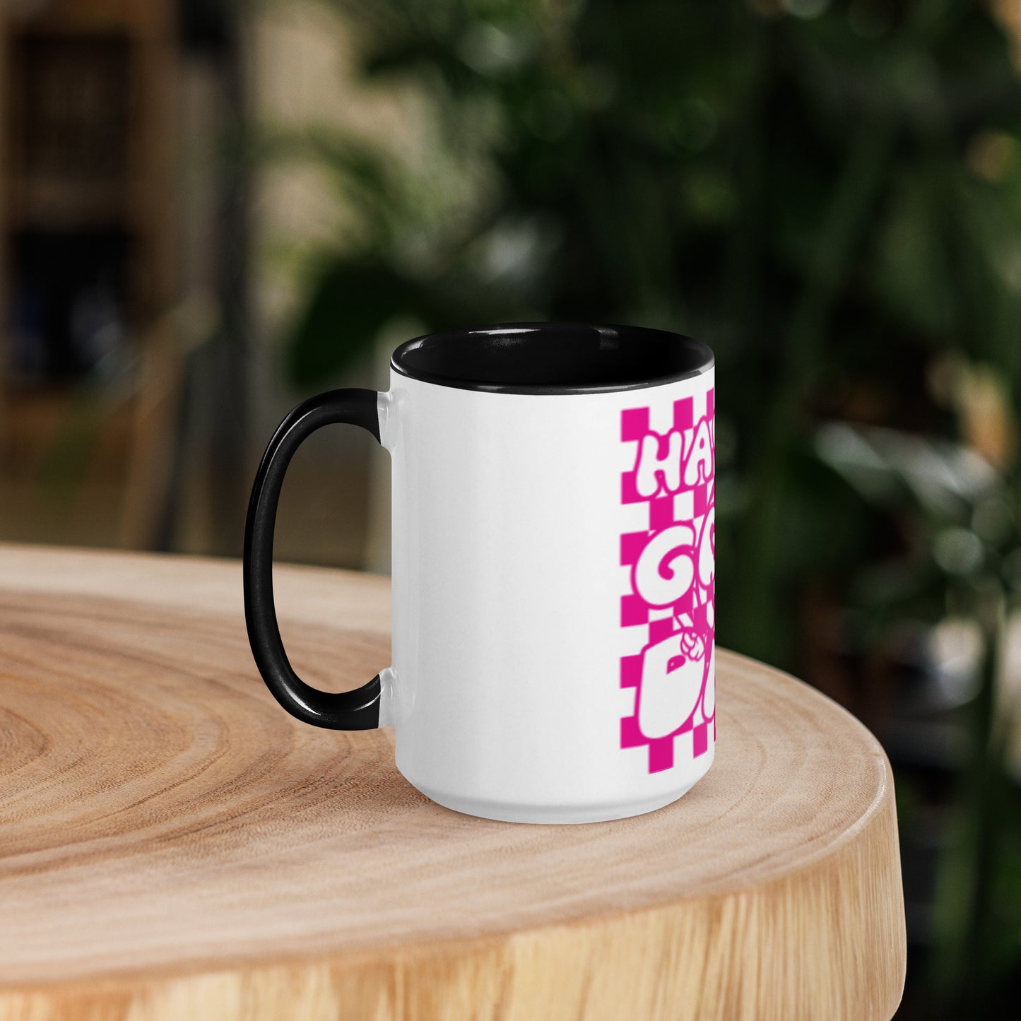 Hot Pink Smiley Face, and Have A Good Day, White Mug with Color Inside