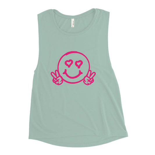 Women's Smiley Face Ladies’ Muscle Tank