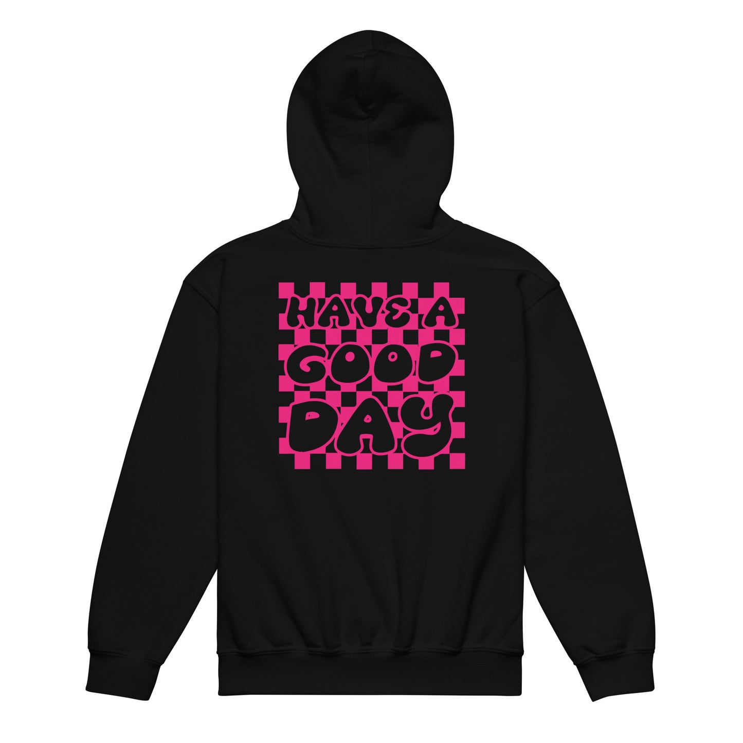 Smiley Face Unisex Youth heavy blend hoodie, Hot Pink Text