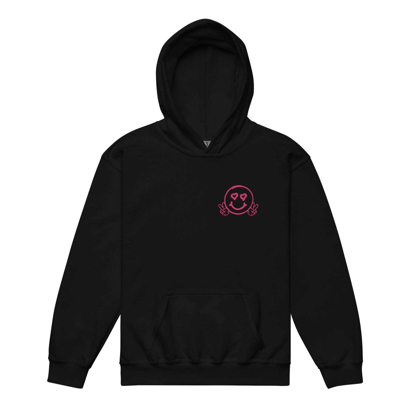 Smiley Face Unisex Youth heavy blend hoodie, Hot Pink Text