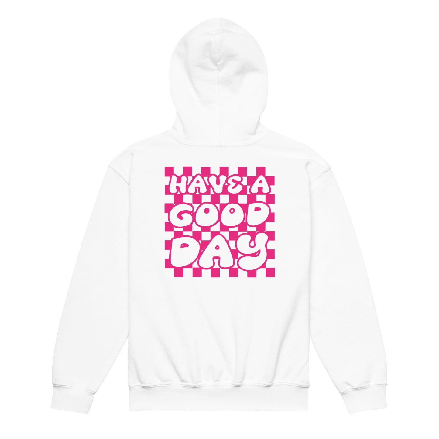 Smiley Face Unisex Youth heavy blend hoodie, Hot Pink Text