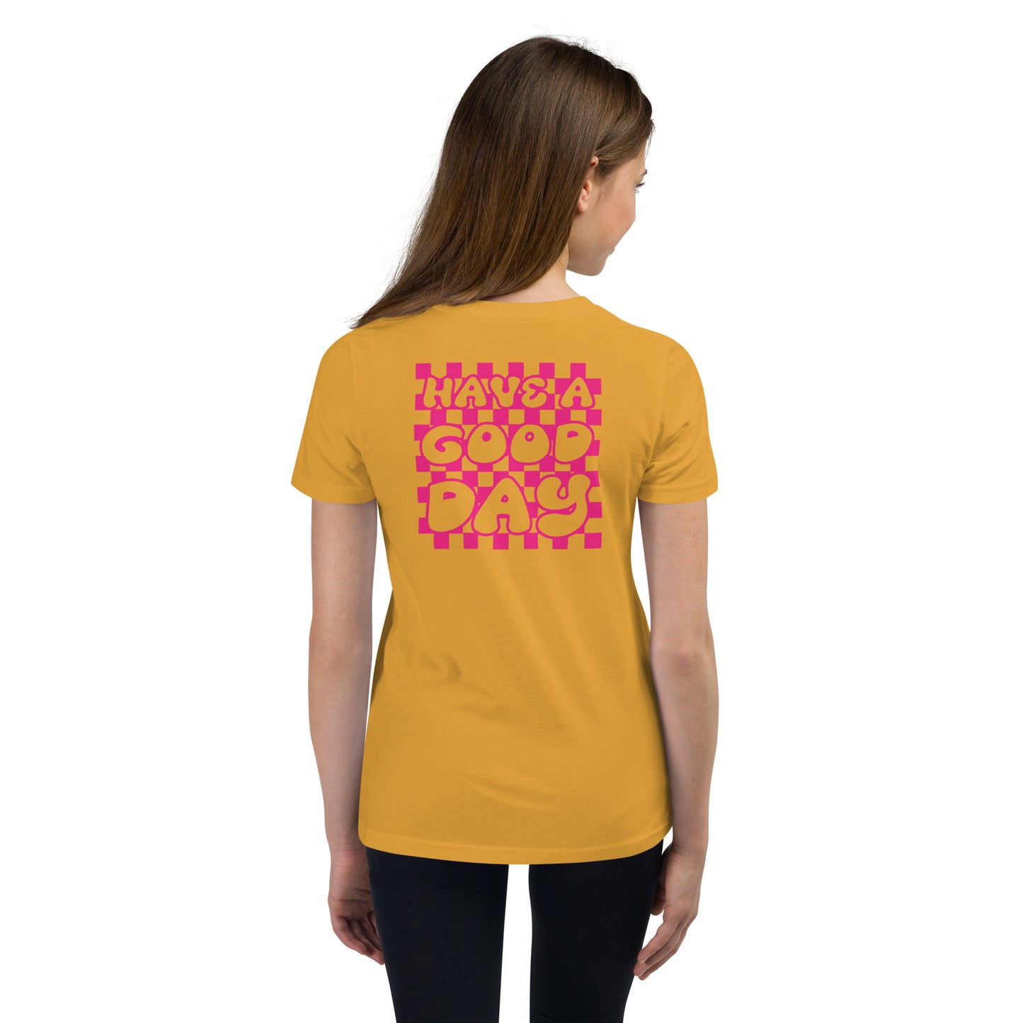 Girls Youth Short Sleeve T-Shirt, Hot Pink Text