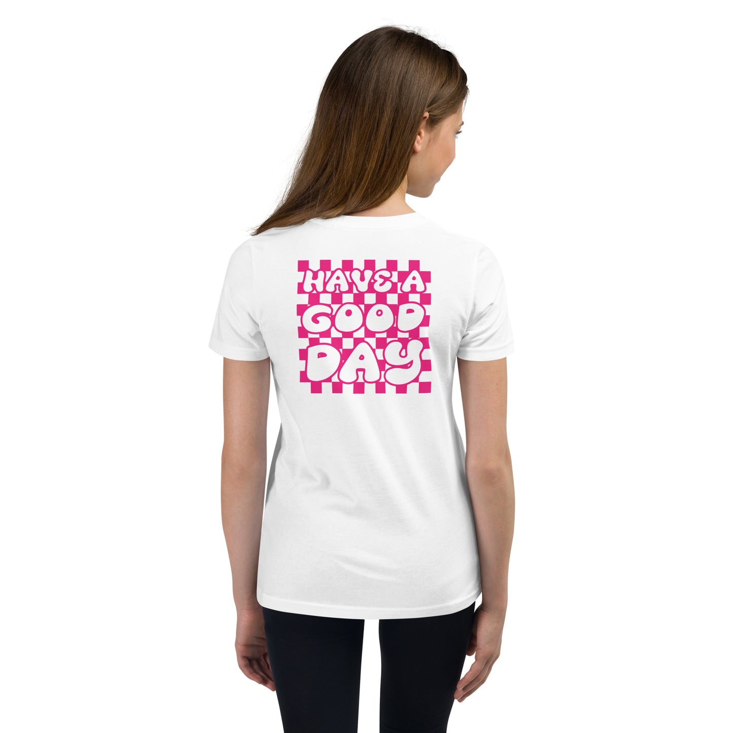 Girls Youth Short Sleeve T-Shirt, Hot Pink Text